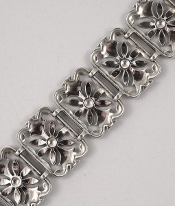 DK English Sterling Silver and Marcasite Panel Link Bracelet